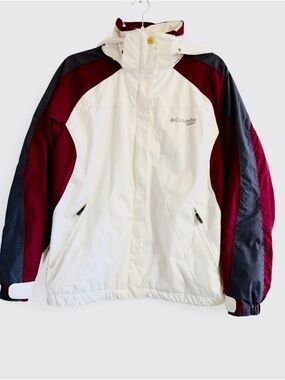 Columbia Interchange Hooded Ski Jacket Waterproof White Grey Maroon Size Medium